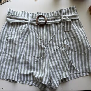 LOFT High Waist Green and White Striped Shorts